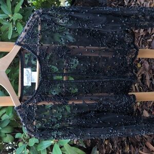 Lawrence Kazar Vintage XL Black Sheer Cropped Beaded Cardigan NWT